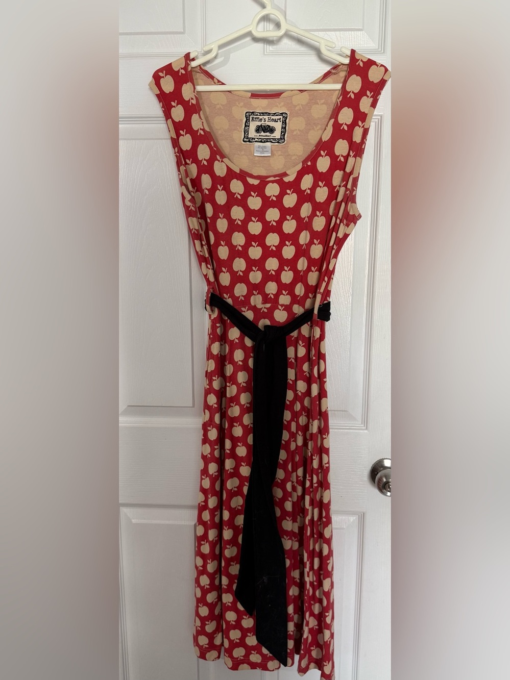 Effie's Heart Red Apple Print Dress with Black Waist Tie